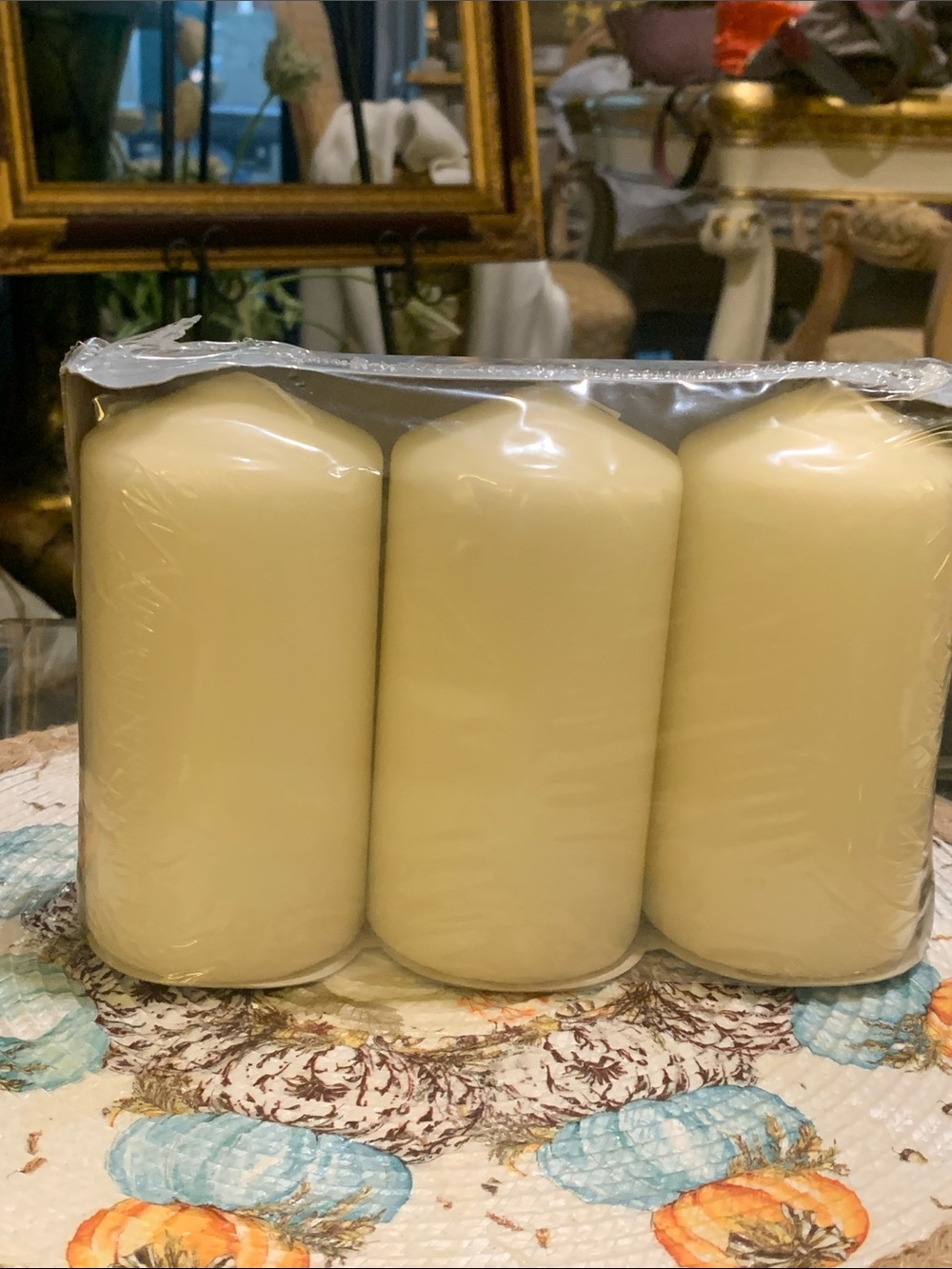 Stonebriar Collection unscented white pillar candle 3-pack. 6” x 3”